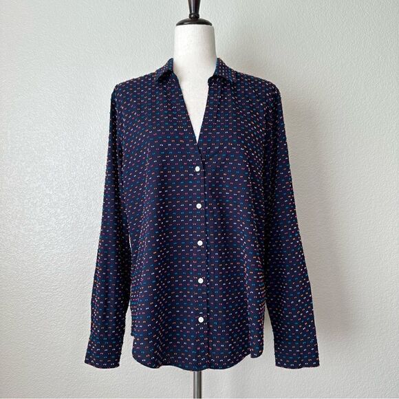 GAP Navy Blue Split Dot Button Down Women’s Perfect Shirt - Picture 1 of 12